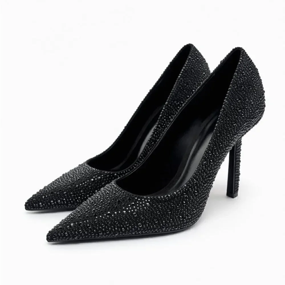 ZARA CRYSTAL HIGH HEELED SHOES BLACK